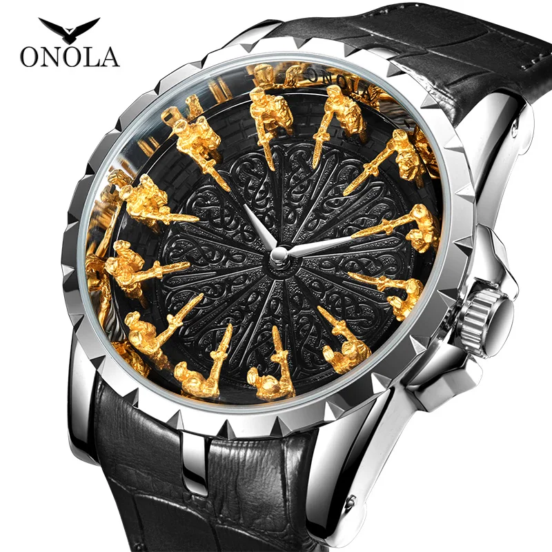 ONOLA brand unique quartz watch man luxury rose gold leather cool gift for man watch fashion casual waterproof Relogio Masculino