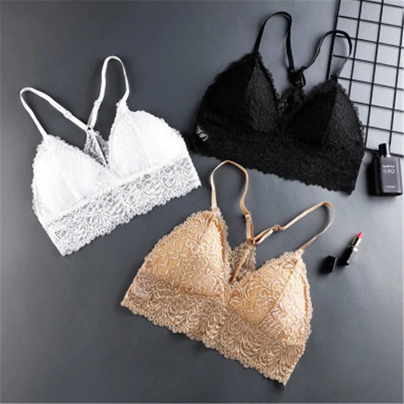 

Women's Sexy Lace Bra Lingerie Top Female Wireless Underwear Girls Triangle Cup Soft Thin Seamless Push up Bra No Rims Bralette