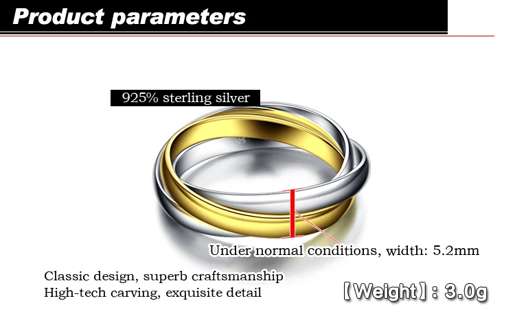 Новый Классический Стиль серебряный цвет кольцо для женщин простой три-кольцо