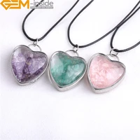 natural aquamarines rose quartzs amethysts chips stone lovely heart locket wishing bottle leather necklace 19inch