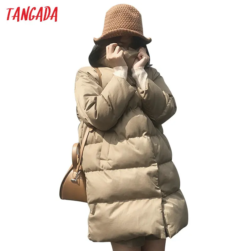 Tangada, Женские однотонные Длинные парки большого размера, толстые, с длинным рукавом, на пуговицах, с карманами, женское теплое корейское зимнее пальто, модное ATC02