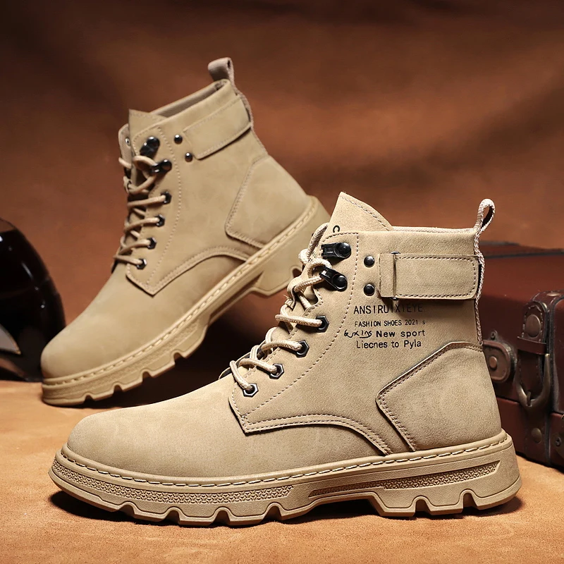 

Мужские ботинки цвета хаки, демисезонные высокие ботинки из искусственной кожи на шнуровке, размеры 39-44, 2021