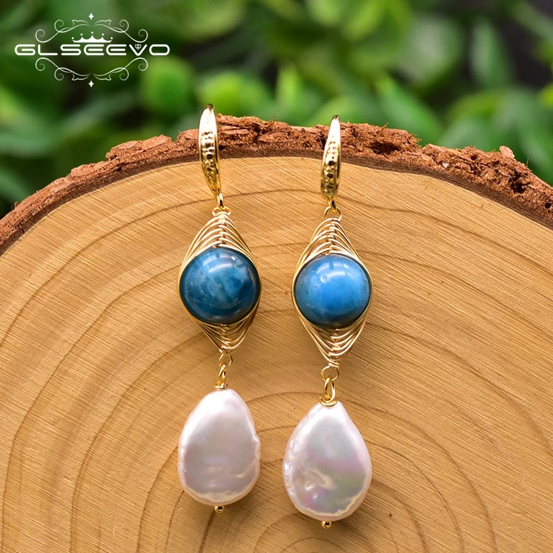 GLSEEVO натуральный пресноводный барочный жемчуг серьги женские нефритовый крюк