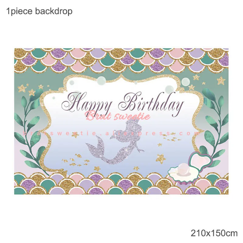 MMD HBD backdrop Вечерние украшения в виде русалки, фольгированные шары с русалкой, бумажные тарелки, посуда, подарочные сумки для детей, девочек, с днем рождения, принадлежности для тематической вечеринки - Цвет: MMD HBD backdrop