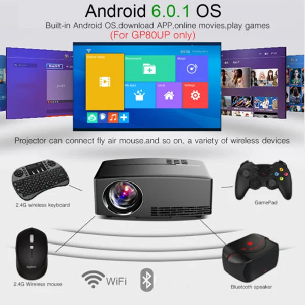 Беспроводной проектор 4K HD 1080P Wi-Fi светодиодный на Android 6 0 Bluetooth HDMI для домашнего