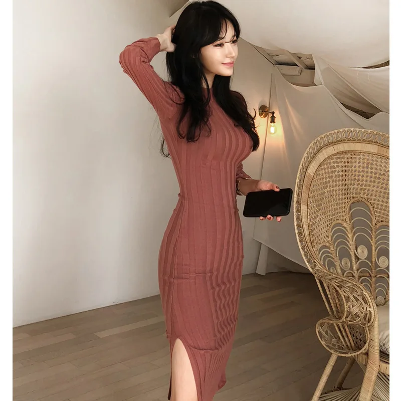 BACKFLY женские платья свитера для девушек Осень зима Длинные Сексуальные