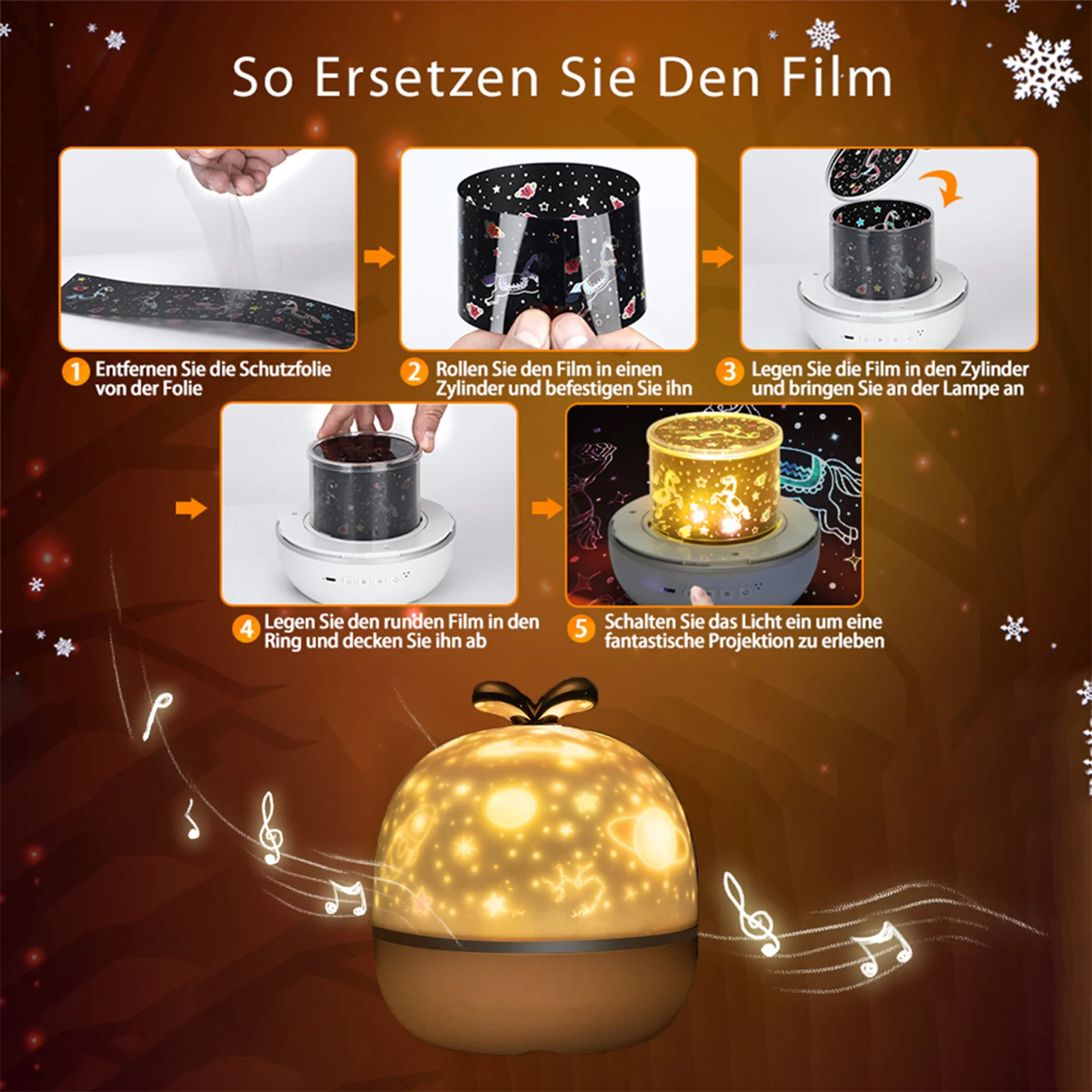 

USB Rechargeable Bluetooth Speaker Starry Music Projector Night Light Bedroom Bedside Decoration Lamp for Kids Birthday Gifts