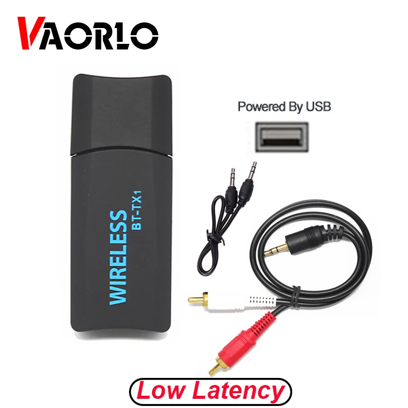 

VAORLO Wireless USB Transmitter Bluetooth 4.2 Adapter With RCA 3.5mm AUX Jack Stereo Low Latency Stable Transmission For Headset
