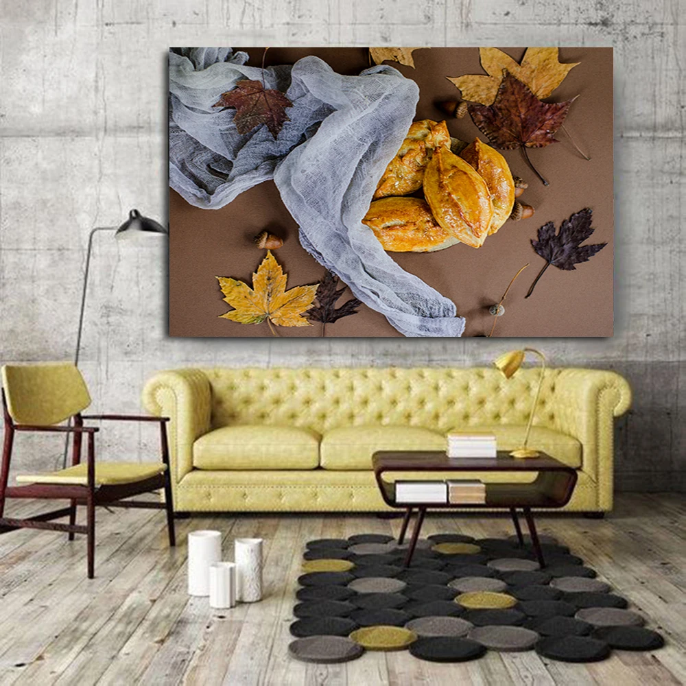 

Maple Leaf and Bread Abstract Oil Painting on Canvas Poster and Prints Art Wall Picture For Living Room Home Decoration Unframed