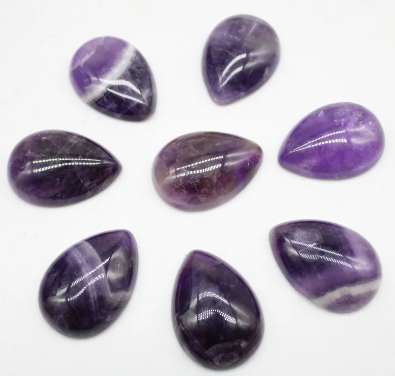 Wholesale 12PCS Natural Stone Amethysts  Water Drop Cabochons 25*18MM No Hole Beads for DIY Jewelry Making Ring Necklace Pendant