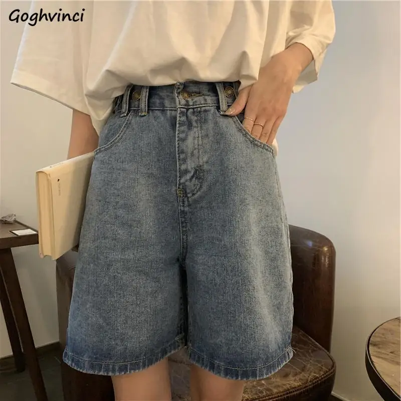 

Джинсы женские джинсовые в стиле ретро, модные Универсальные свободные классические до колена, с высокой талией, в Корейском стиле, для студ...