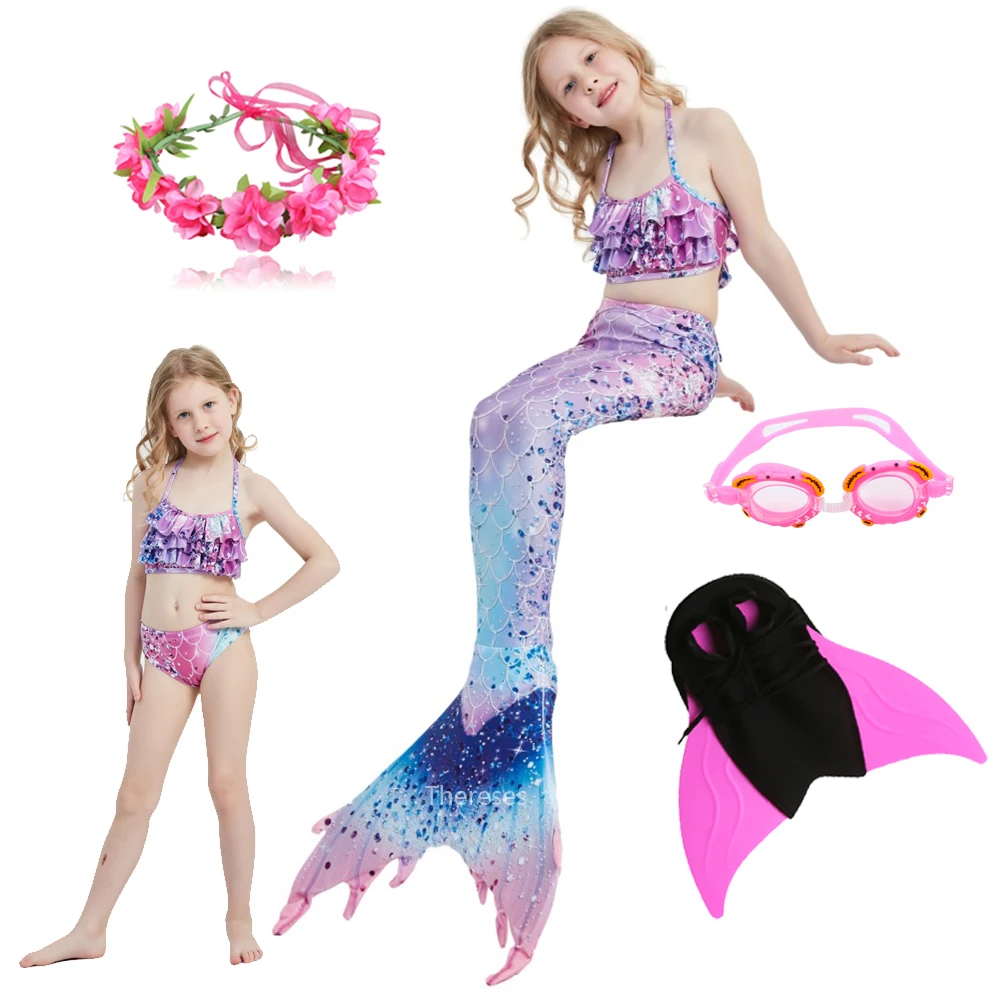 

3/5/6pcs Children Mermaid Tails for Swimming Little Mermaid Girls Swimsuit Bikini Set Bathing Suit Party Cosplay Costumes