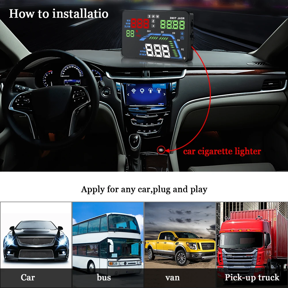 Q7 Авто HUD GPS Head Up Display HD 5 ''в реальном времени спидометры лобовое стекло проектор