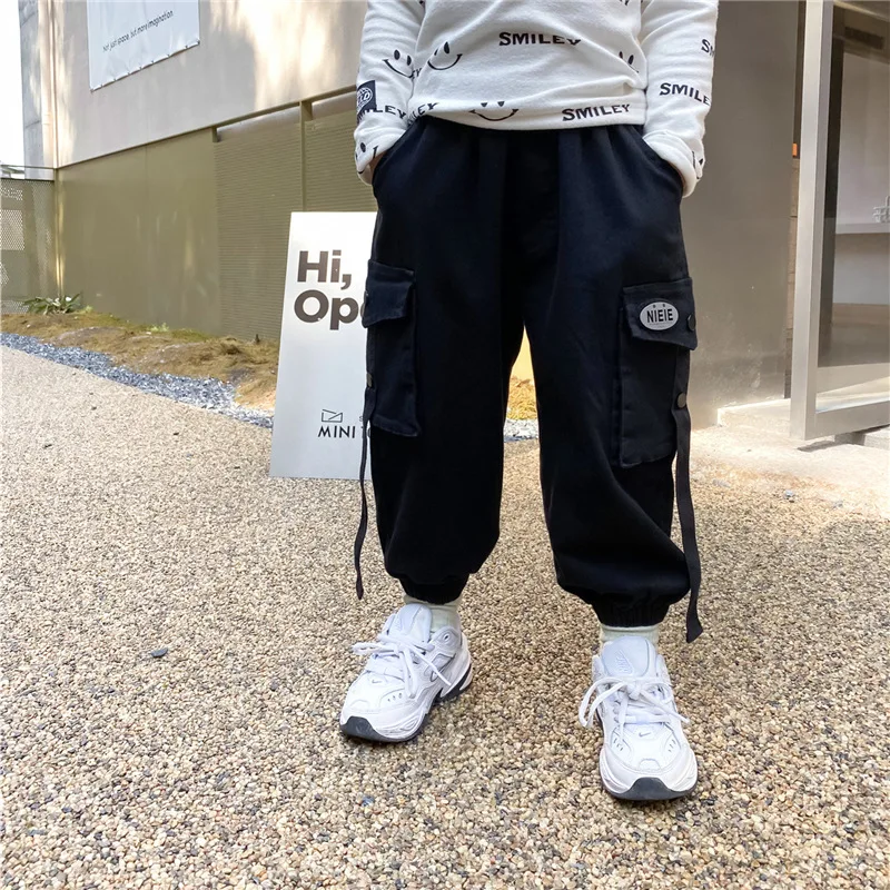 

Новинка Осень-зима 2022, кашемировые детские брюки, брюки-карго для маленьких мальчиков, Детские повседневные спортивные брюки, детская зимня...