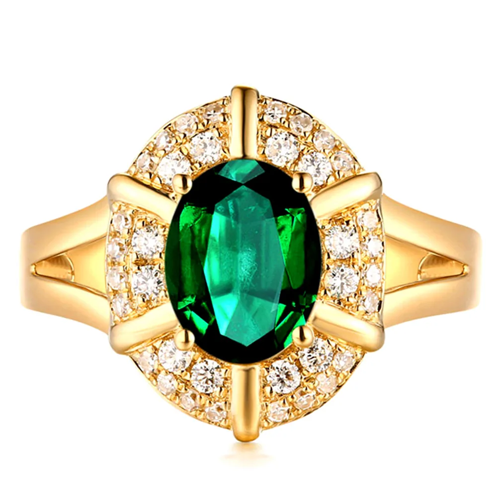 Роскошные кольца с зеленым кристаллом и изумрудом бриллиантами из циркония для