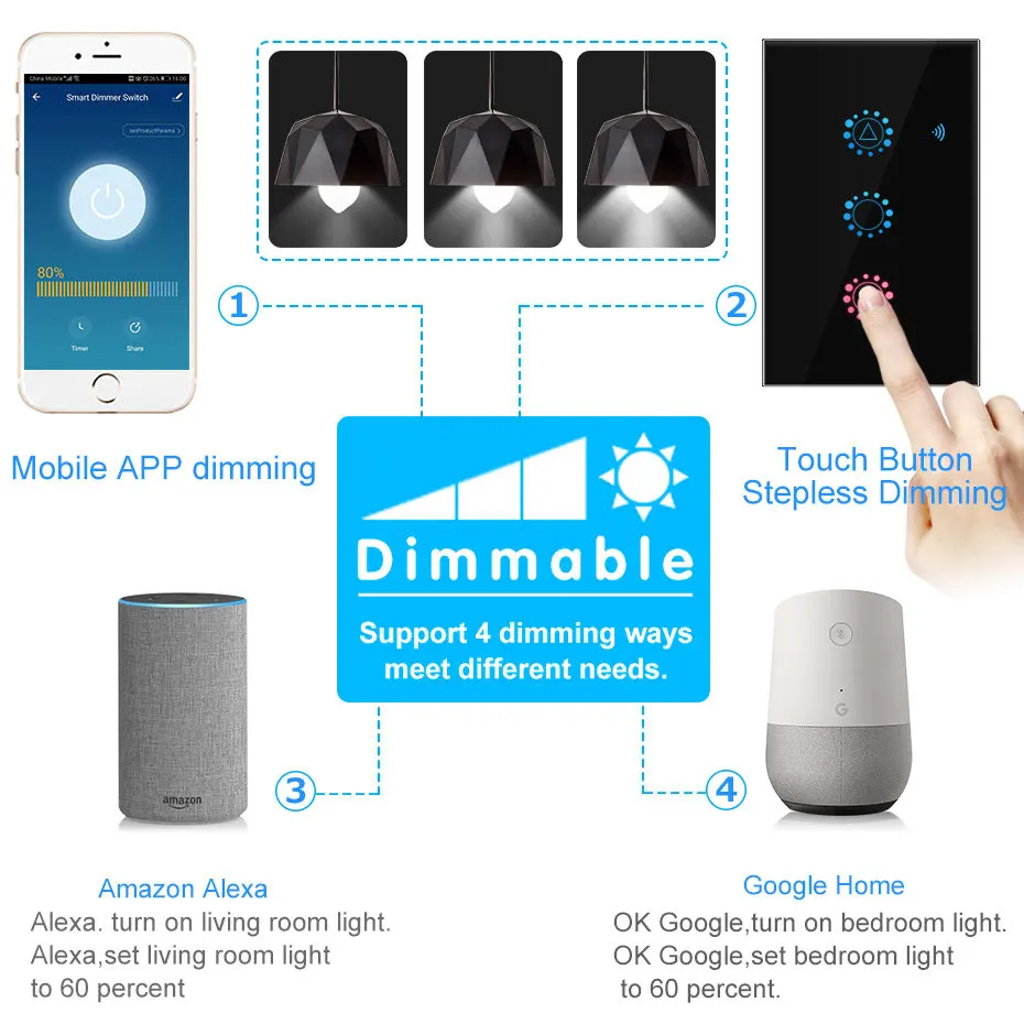 Переключатель-диммер Tuya Smart Life LED Wi-Fi сенсорный совместимый с Alexa в 110 В 220 США ЕС