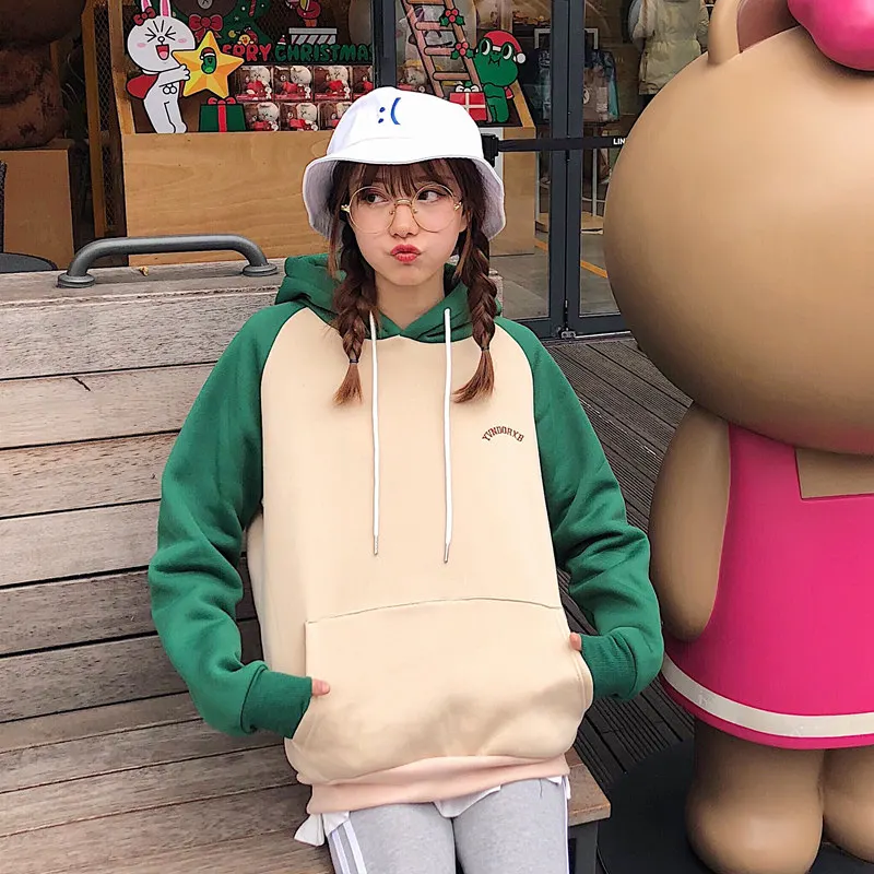 Женская теплая толстовка с капюшоном в стиле Харадзюку свободного кроя начесом