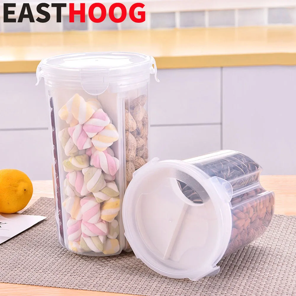 

Transparent Rotating Storage Box Seperator Food Grain Preservation Sealed Tank with Lid Kitchen Storage Box Cans Jars