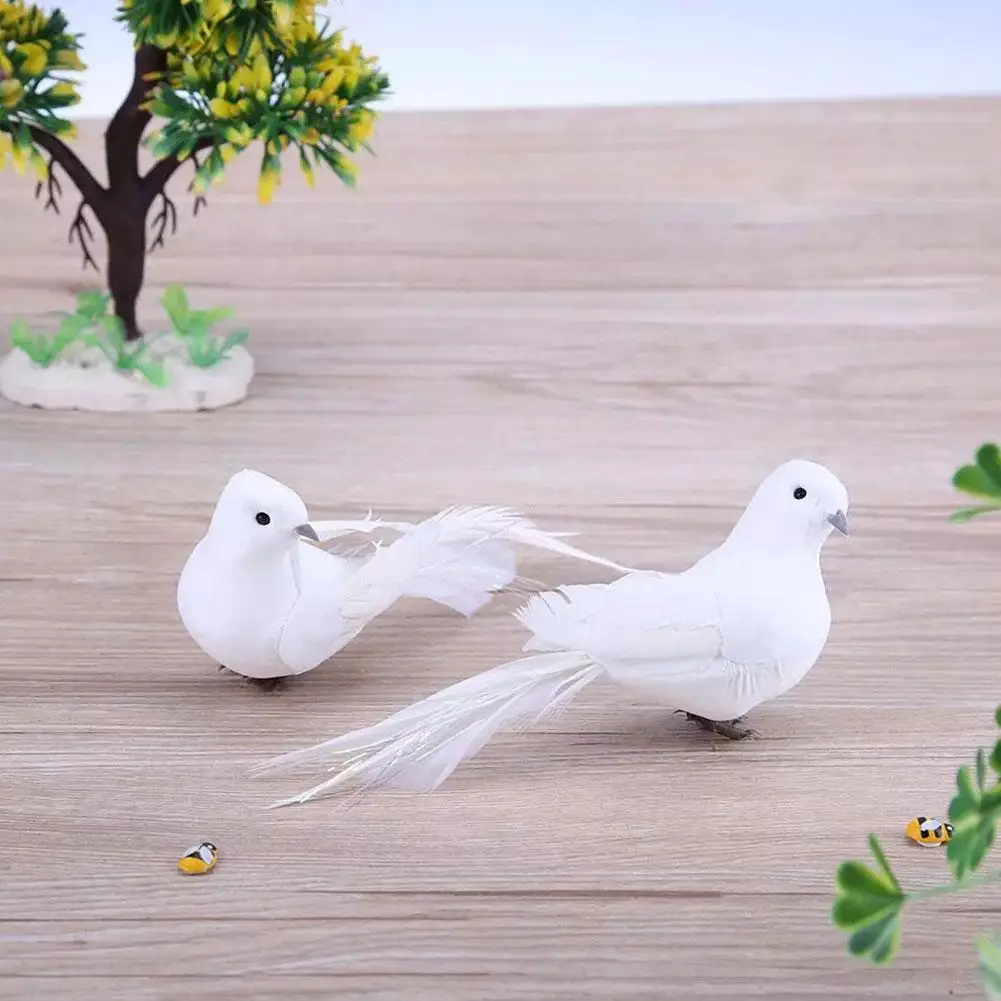 

5pcs Simulation Feather Birds White Lifelike Long-tailed Pigeon Miniatures Model Home Indoors And Outdoors Plants Decoration