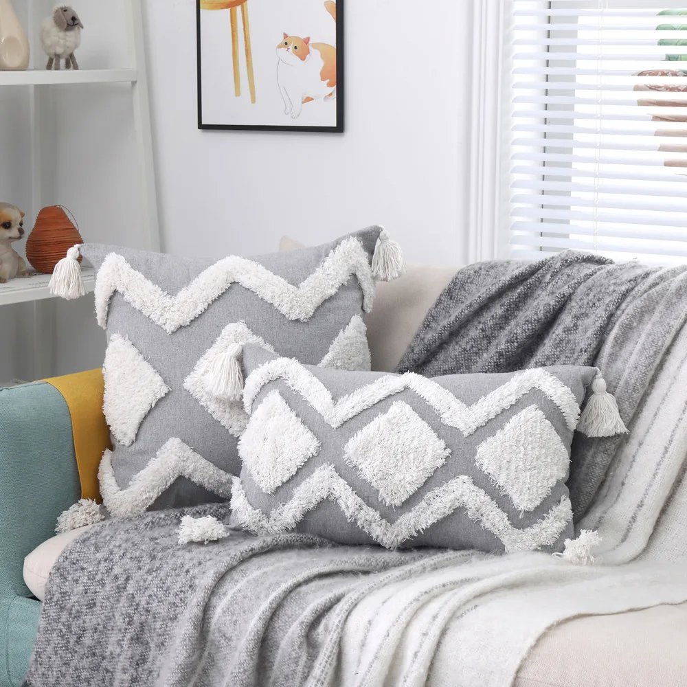 

Home Decoration Boho Style Cushion Cover 45x45cm Headboard Car Seat Cushion Pillows Lace Tassel Tufted India Pillowcase