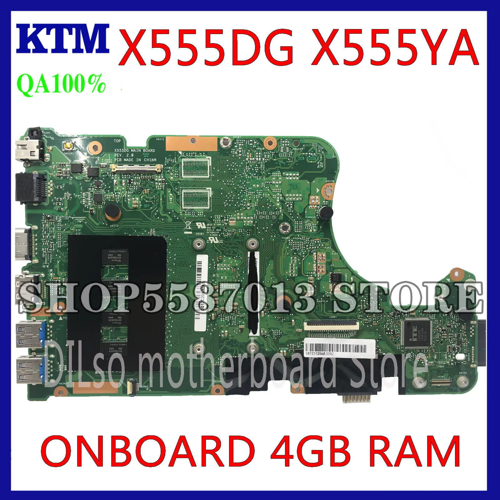 

KEFU X555YA Motherboard For ASUS X555YI X555YA X555DG A555DG X555QG X555Y Laptop Motherboard A4-7210 4GB REV2.0 Test work 100%