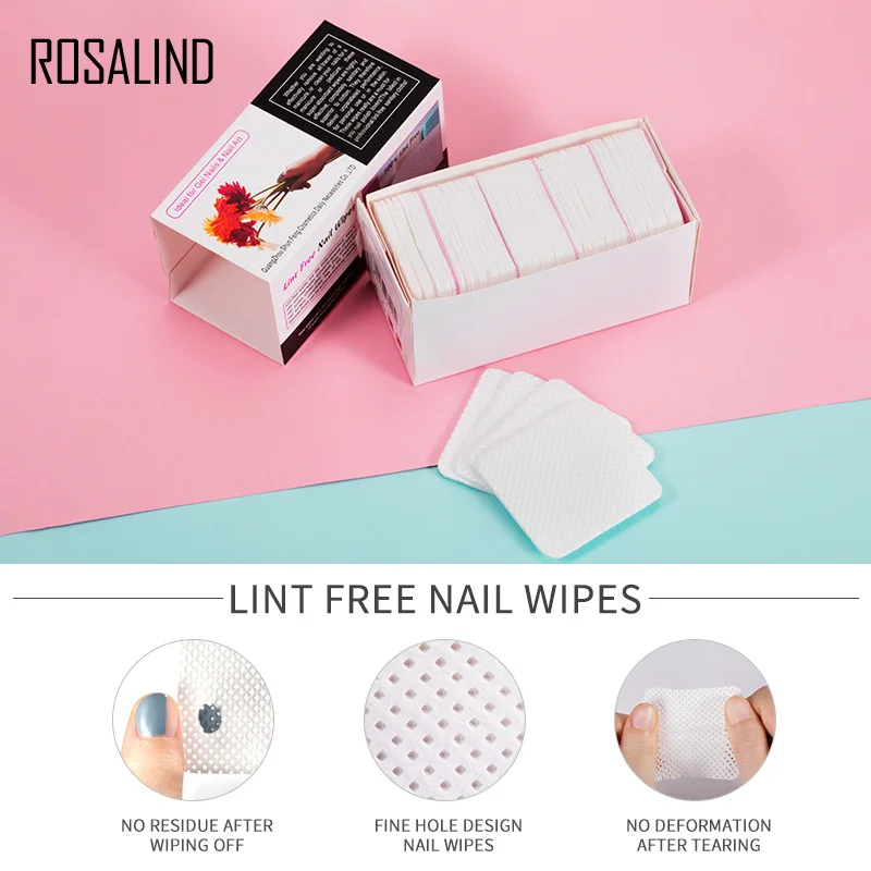ROSALIND Lint-Free Nail Wipes Napkins Art Remover For Gel Polish Remove Pure Cotton Nails Pads Paper 250Pcs/Lot | Красота и здоровье