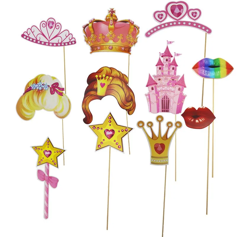

11pcs Pink Princess Photo Booth Props Girls Birthday Party Baby Shower Favors