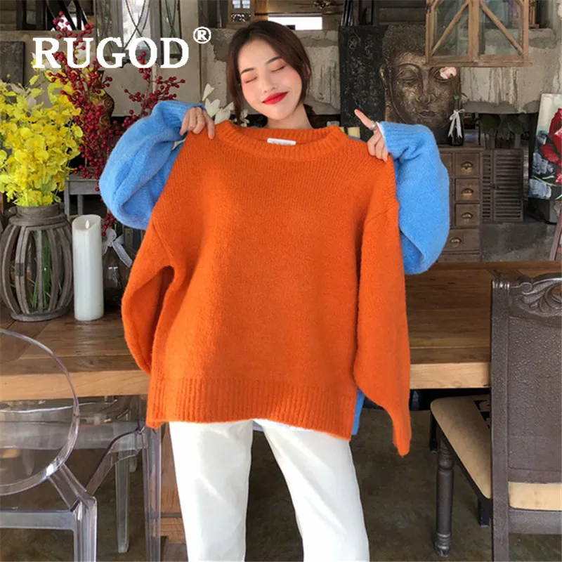 RUGOD/Новинка 2019 года зимний теплый женский свитер пуловеры с круглым вырезом