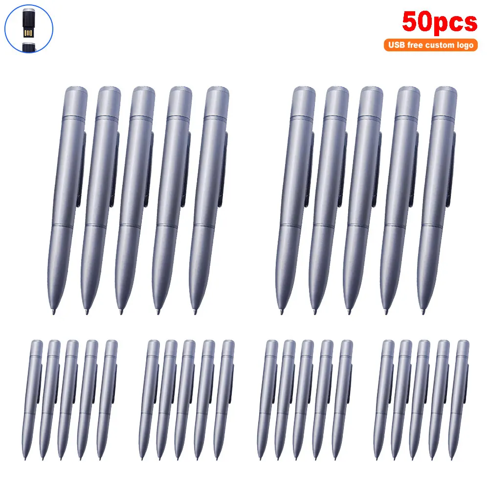 

Metal 50pcs free logo pen drive 32gb 16gb USB 128gb 64gb 8gb 4gb Ballpoint pen 2.0 usb stick Storage flash disk For tablet gifts