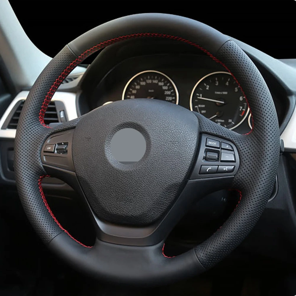 Чехол рулевого колеса автомобиля прошитая вручную Нескользящая черная