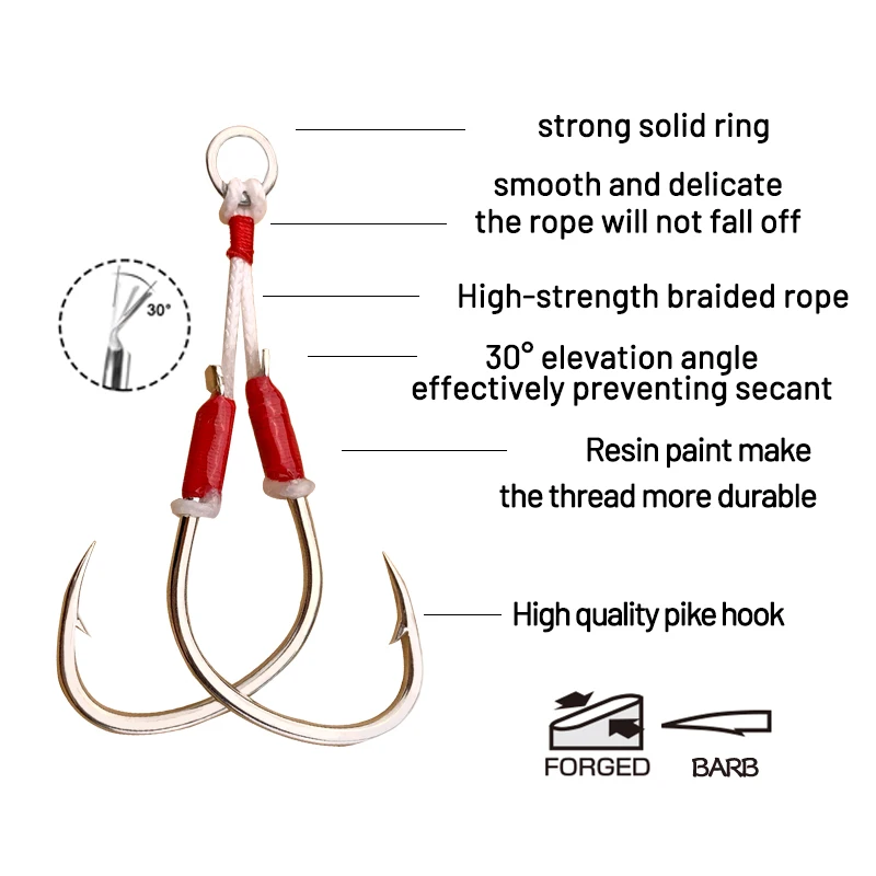 OBSESSION 10pcs1/0-9/0 Sea-bream Assist Barbed Hook Carbon Steel Slow Jigging Hooks Sea Fishing Pike Fishing Hook Accessories