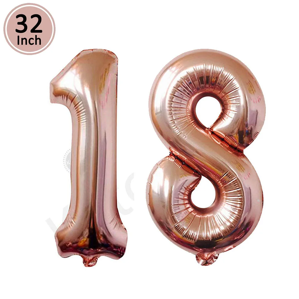 rose gold 18 Lincaier 32 дюйма 62 см с днем рождения 18 воздушные шары 18-летние вечерние украшения мужские аксессуары для девушки поставки - Цвет: rose gold 18