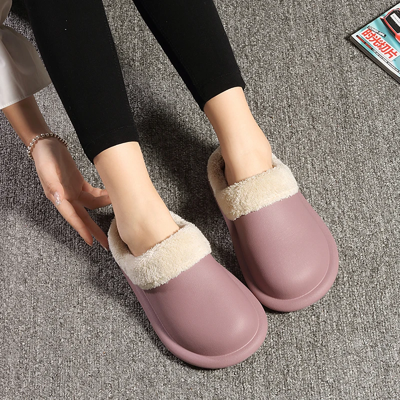 

Winter/Autumn Slippers Lovers Cozy Outdoor Warm Plush Indoor Women Men Kitchen Shoes Anti-Slip Soft EVA Waterproof Beach Sneaker