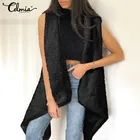 Зимние теплые безрукавки Celmia 2021, женские плюшевые однотонные пальто из искусственного меха, Повседневная Асимметричная верхняя одежда, женские пушистые куртки