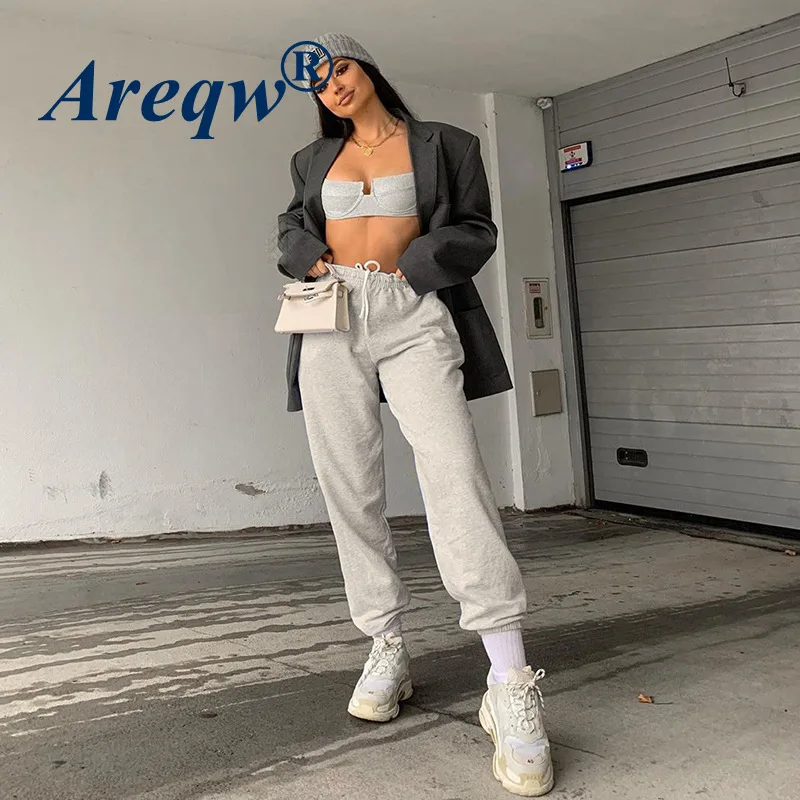 2021 New Solid Color Loose High Waist Slim Waist Pants Women's Lace-up Sports Sweatpants Trend