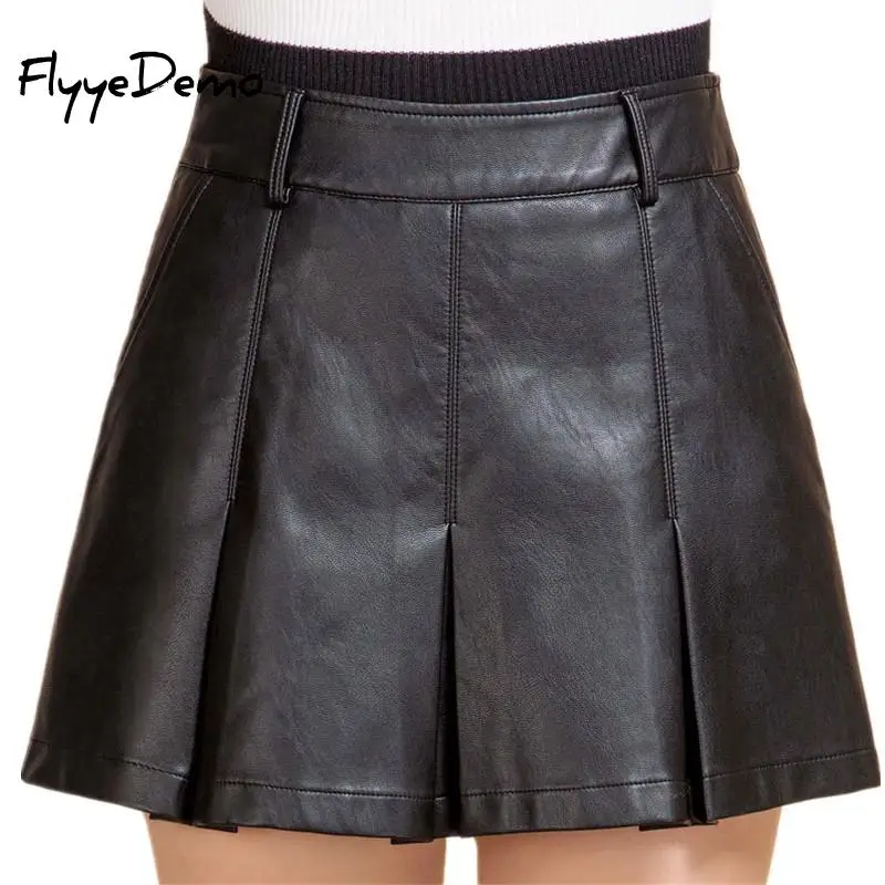

Black PU High Waist Shorts Women New Black Fashion Wide Leg Skirt Shorts Casual Mini Ladies Shorts Skirts Streetwear Plus Size