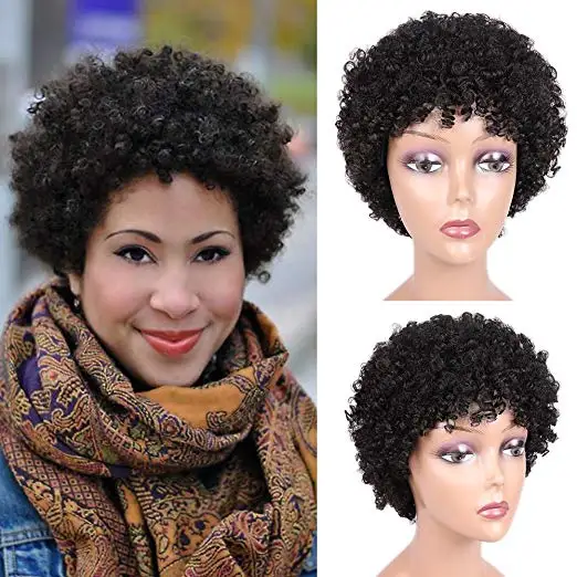 Natural Black FAVE Pixie Cut парик короткие парики из человеческих волос бразильский Реми прямой парик натуральный черный с челкой зрелых и способный прическа парик - Цвет волос: Natural Black