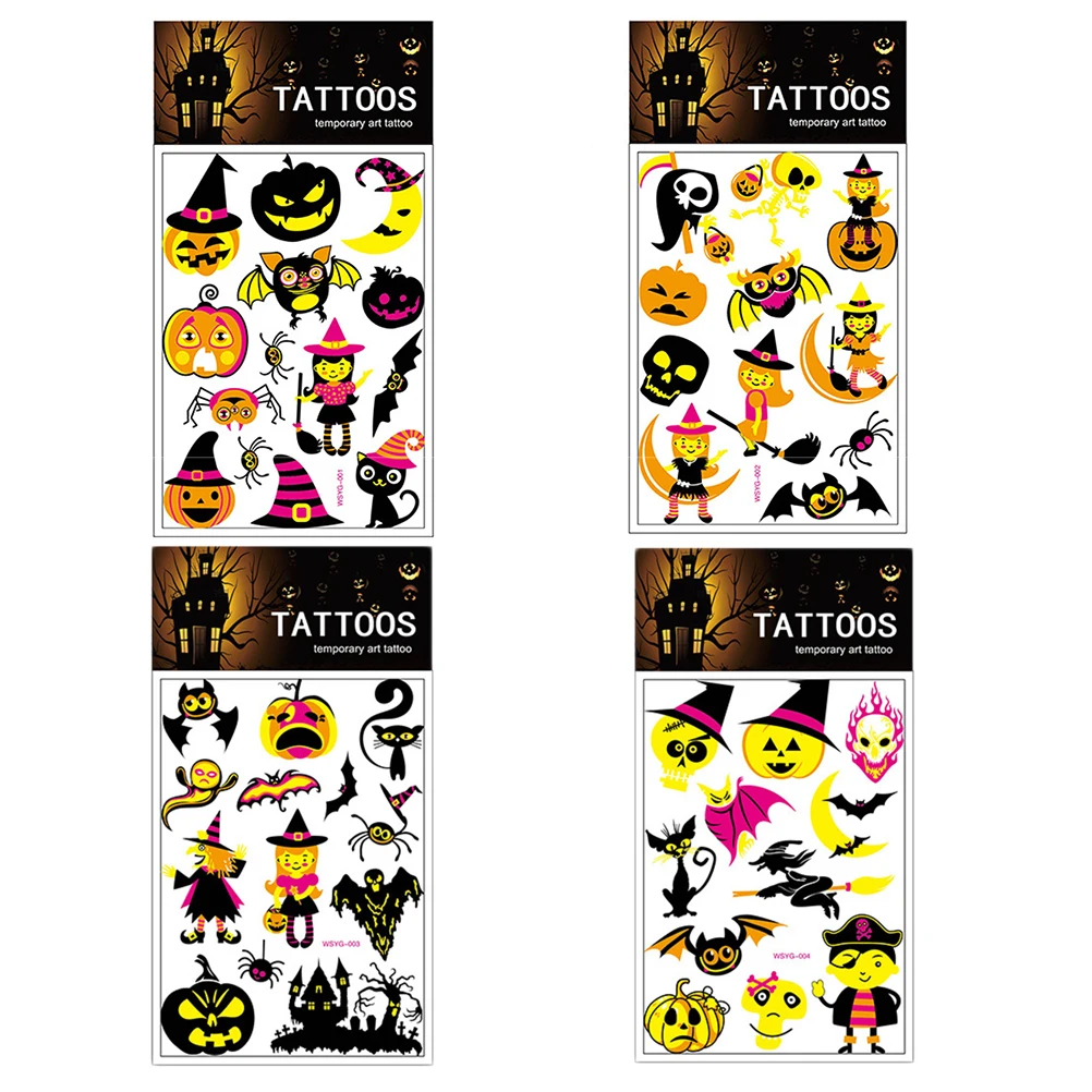 4 шт. светящиеся Временные татуировки наклейки на Хэллоуин|Светящиеся в темноте