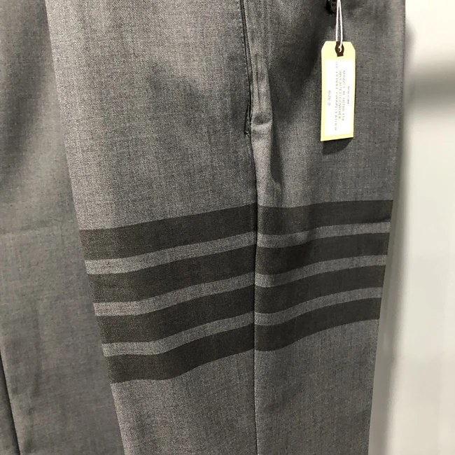 

TB THOM BULUO Brand Cropped Pants Men Casual Cotton Suit Pants Men's Business Striped Gray Spring Autumn Formal Trousers
