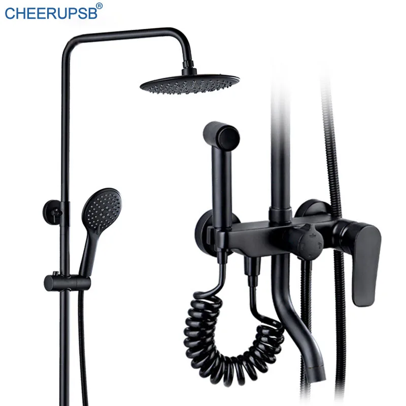 Матовый черный набор для душа ванной комнаты настенный кран ванны с дождевой