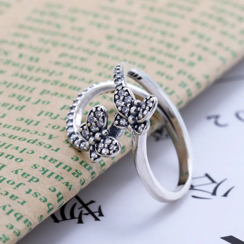 2020 New Original 925 Silver Sparkling Butterfly Open Ring For Women Resizable Wedding Engagement Rings DropShipping | Украшения и