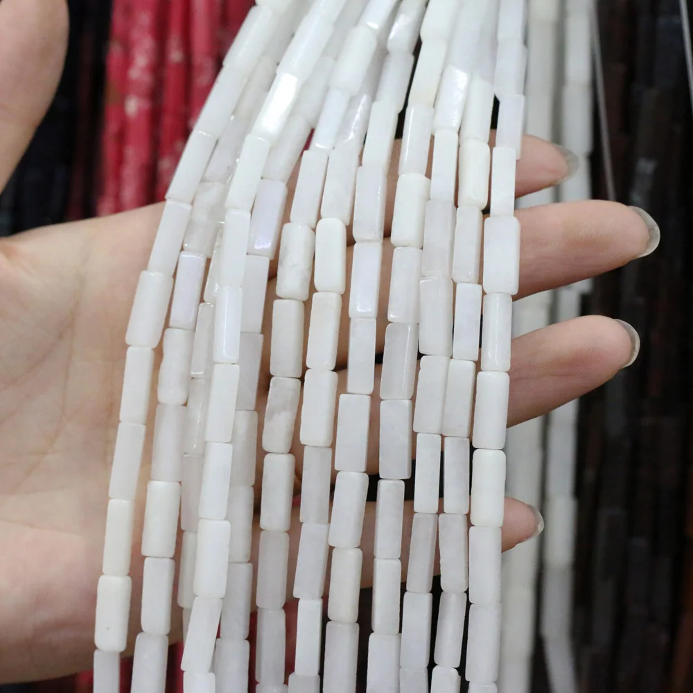 

Natural Stone Rectangular Scattered bead agates White Jades string Beads for Jewelry Making DIY Necklace Bracelet 4x13mm