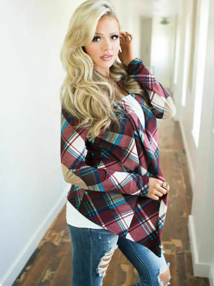 Хит Женские клетчатые кардиганы Buffalo блузка с принтом длинный рукав локоть