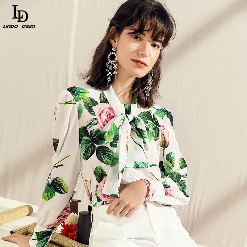 ЛД Линда делла Летняя мода шелковая рубашка женская с длинным рукавом лук
