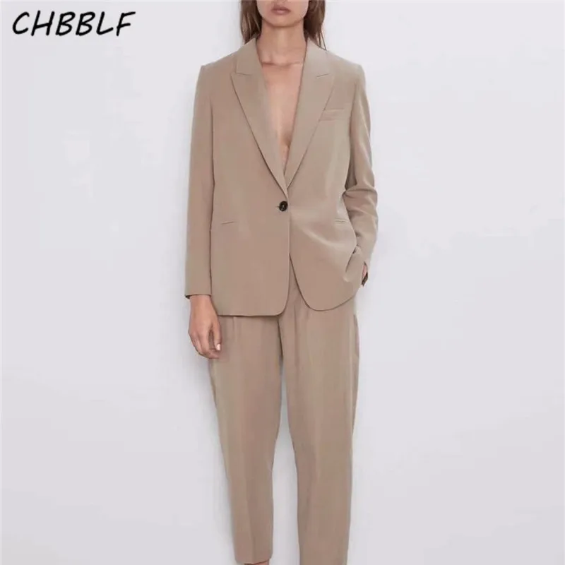 CHBBLF женский однотонный базовый Блейзер на одной пуговице с карманами и зубчатым