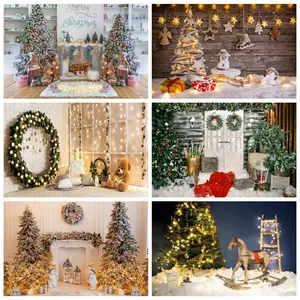 Фон для детской фотосъемки Laeacco с изображением рождественской елки камина детских игрушек лампочек подарков вечеринок