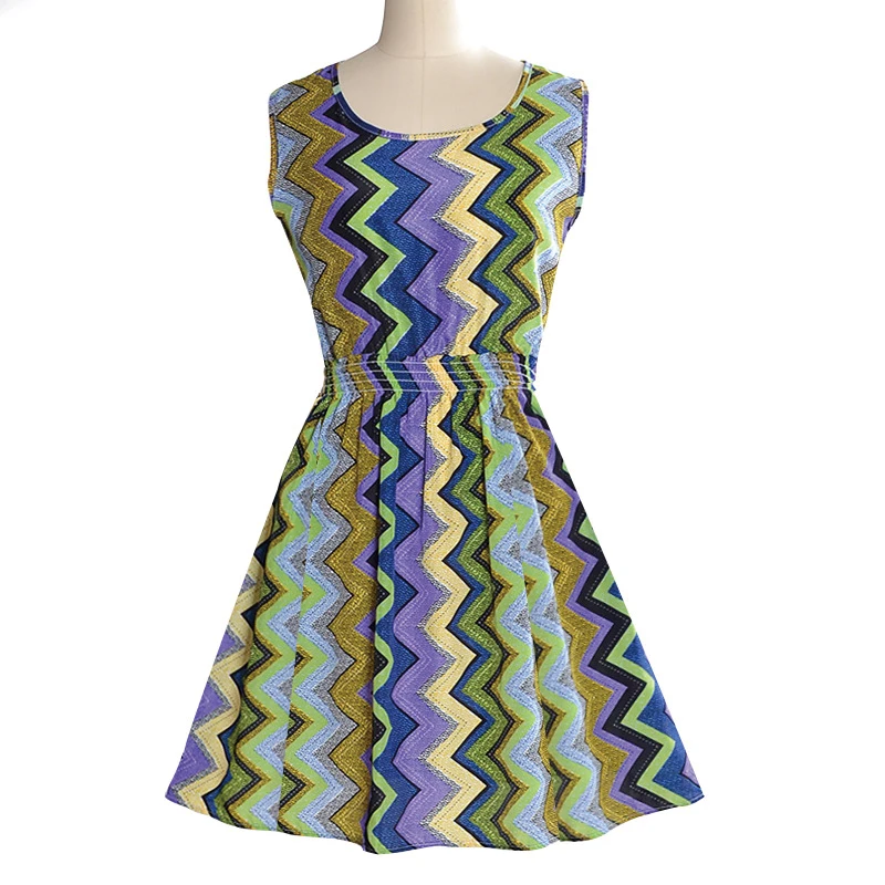 

Dress Women 2021 Casual O Neck Fashion Print Sleeveless Dress Tops A Line Cute Mini High Waist Summer Women's Dress