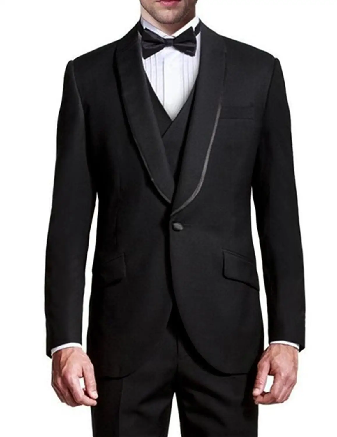 Формальные Бизнес Для мужчин пиджак Комплект из трех 3 предмета черный лацкан с
