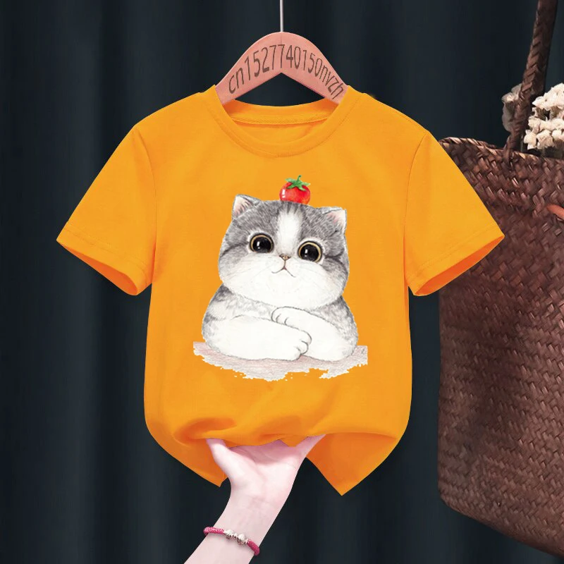 Новинка 2021 белая футболка с принтом Kawaii Meow Cat Kitten Girls розовая Милая Детская летняя