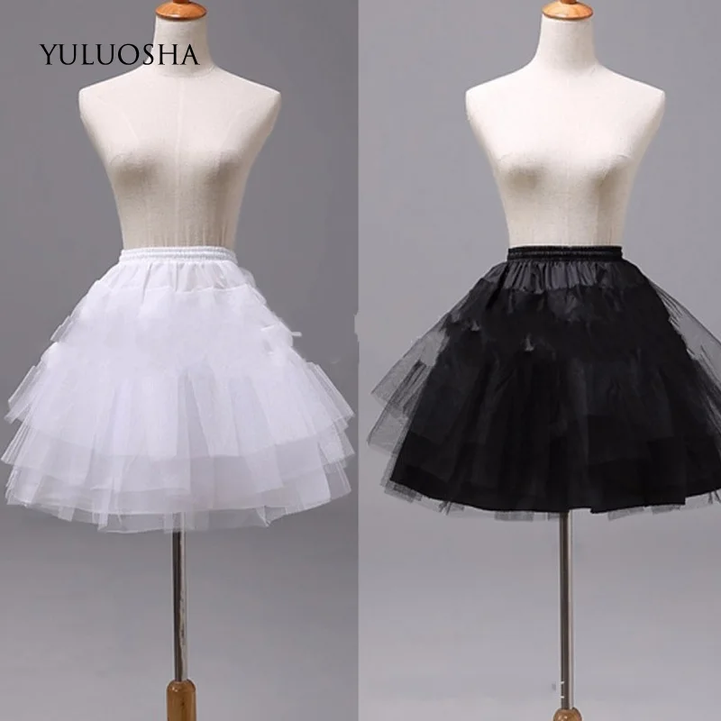 YULUOSHA белые чёрные короткие юбки для женщин 3 слоя Нижняя юбка свадебное платье